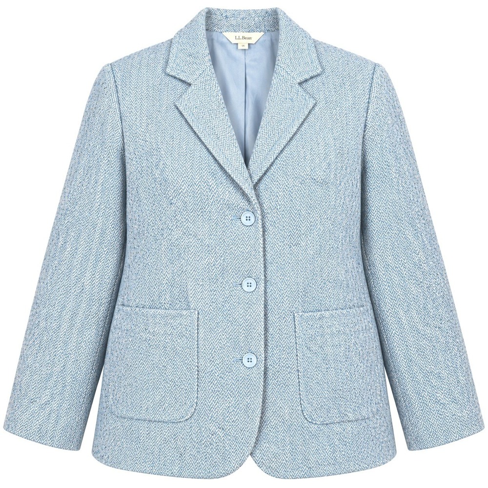 LL Bean Womens Blazer 1X Bellandi Italian Wool Silk Herringbone Blue Turquoise